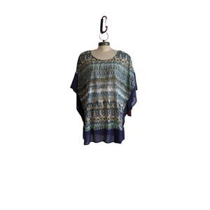 NWT Faded Glory blue white green kimono style blouse 3X